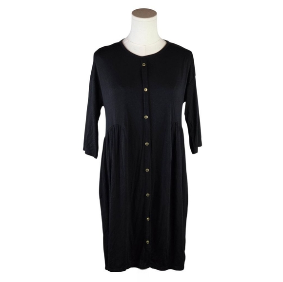 Bella Ella Black Button Front Midi Dress 3/4 Sleeve Soft Stretch Small - Picture 1 of 7
